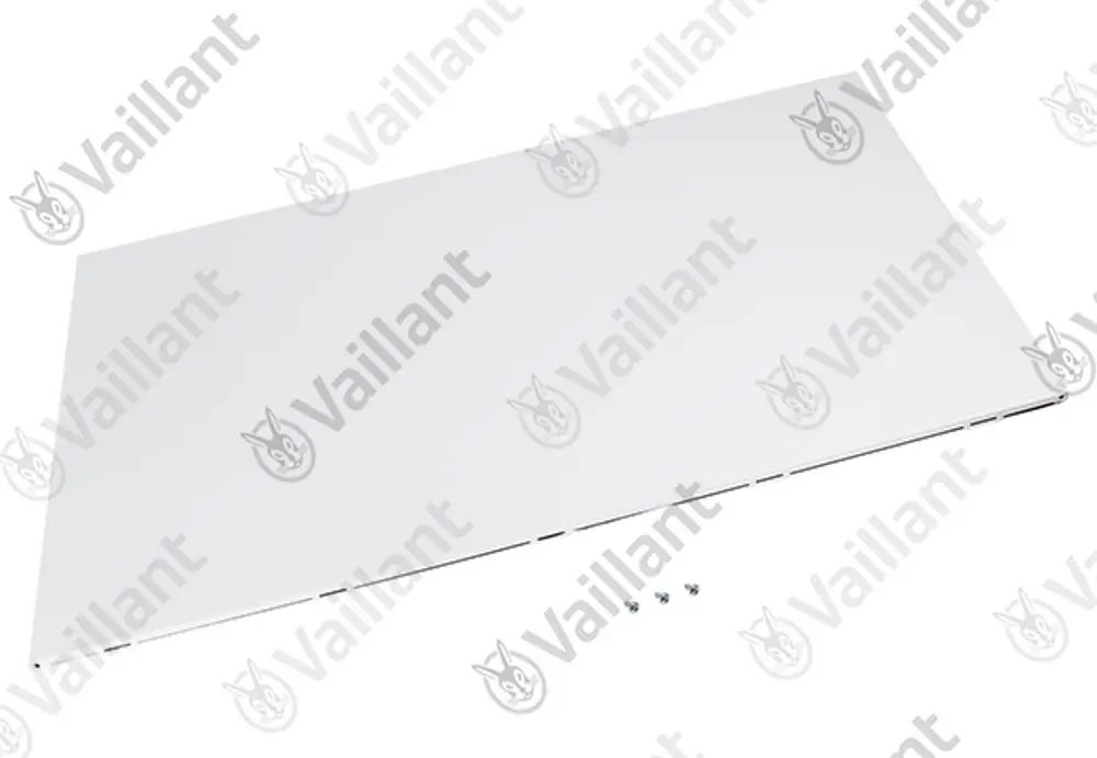 Weißes Metallblech von Vaillant mit vier Schrauben, geeignet zur Montage. Flache, rechteckige Form ohne erkennbare Maße.
